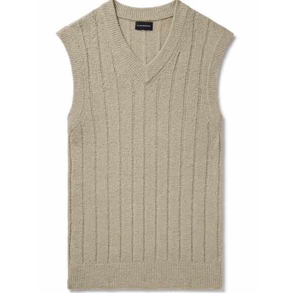 CLUB MONACO Ribbed Cotton Nylon Blend Boucle Sweater Vest Taupe Sz M $120 {LL2} - Picture 3 of 7